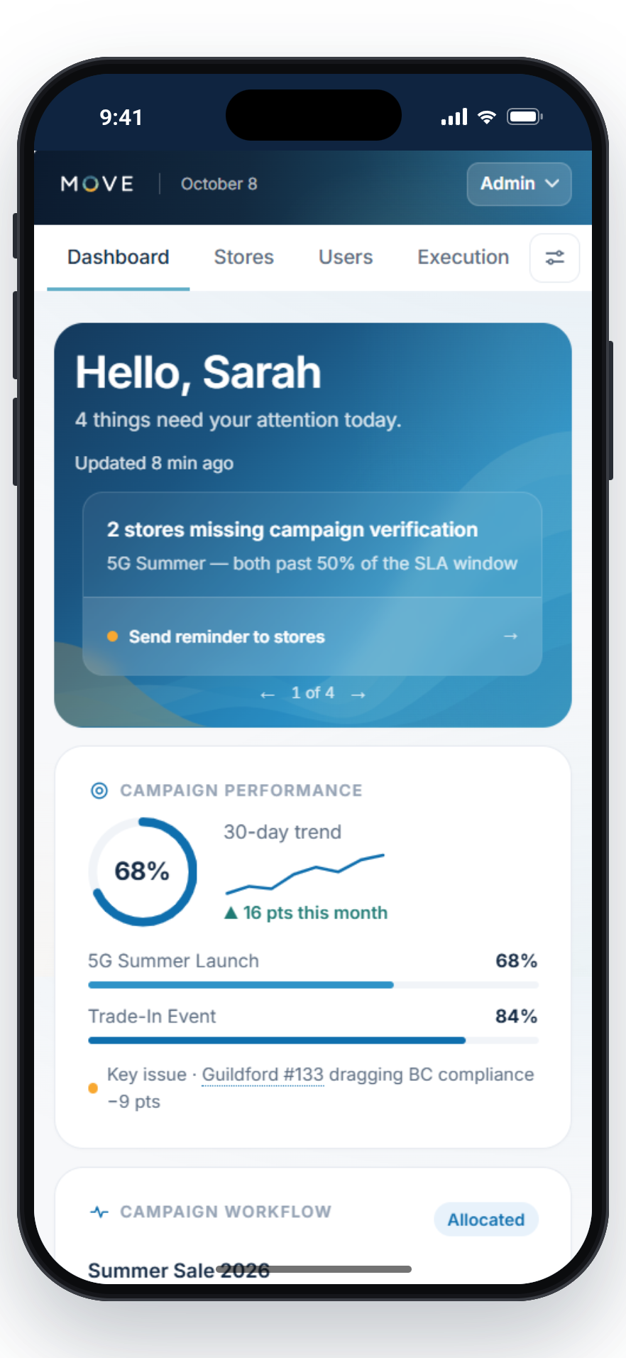 MOVE dashboard on iPhone